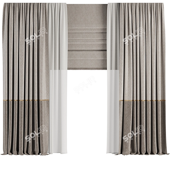 Modern Curtain Set M16 3D model image 1