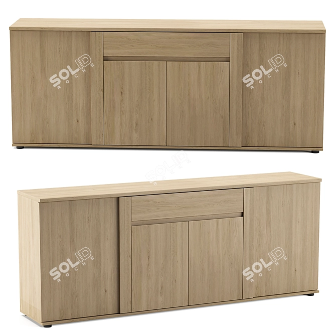 Natural Oak 4-Door Buffet 3D model image 1