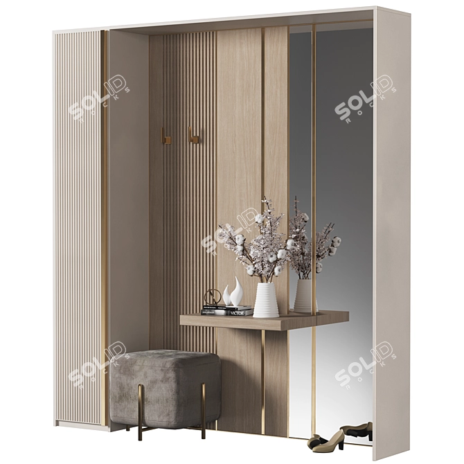 Modern Wood Hallway Composition Furniture 3D model image 2