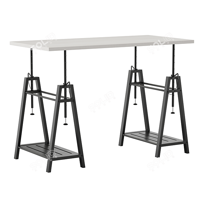 Urban Farmhouse Adjustable Height Desk 3D model image 3