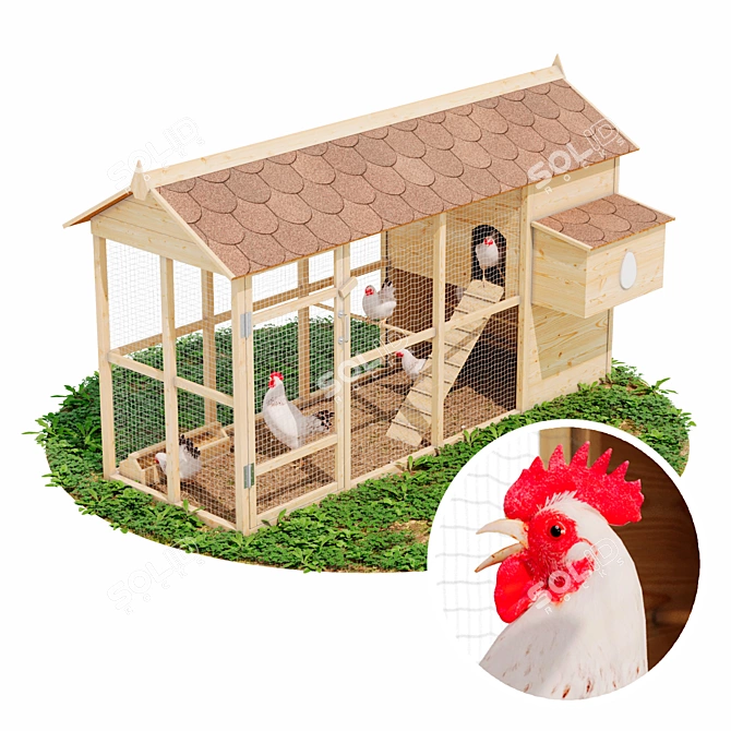 Outdoor Chicken Coop (Low Poly) 3D model image 1