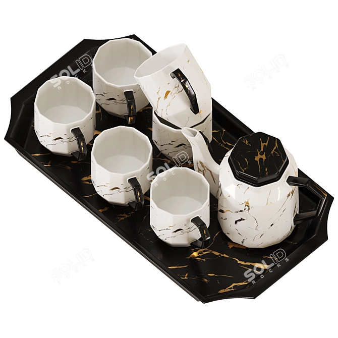 Marble Print Ceramic Tea Set 3D model image 2