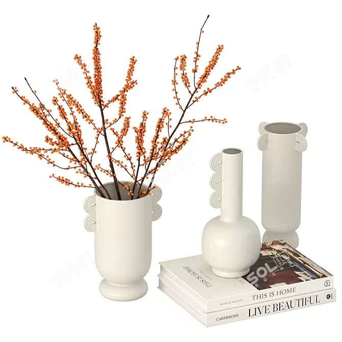 Elegant Vase Set & Decor 3D model image 2