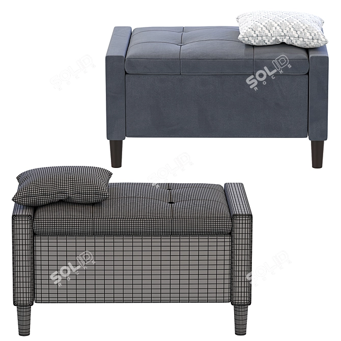 Modern Wooden Storage Bench Organizer 3D model image 4