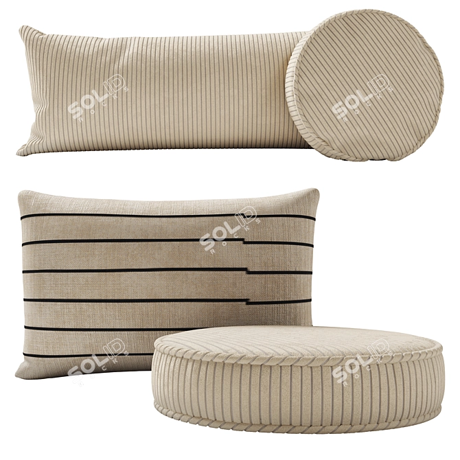 Modern Striped & Pillbox Throw Pillows 3D model image 1