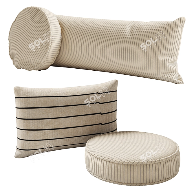 Modern Striped & Pillbox Throw Pillows 3D model image 2