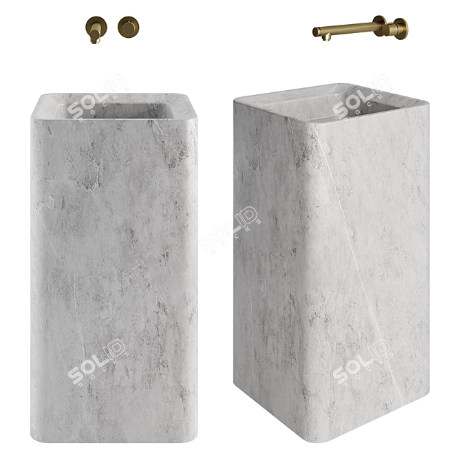 Cubise Stone Basin with Wall Mixer 3D model image 3