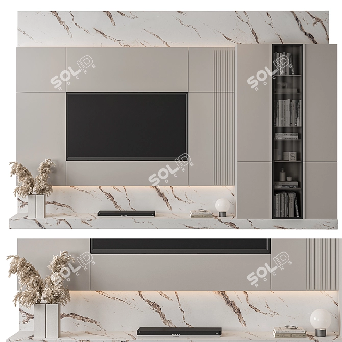 White Stone TV Wall Set 3D model image 1