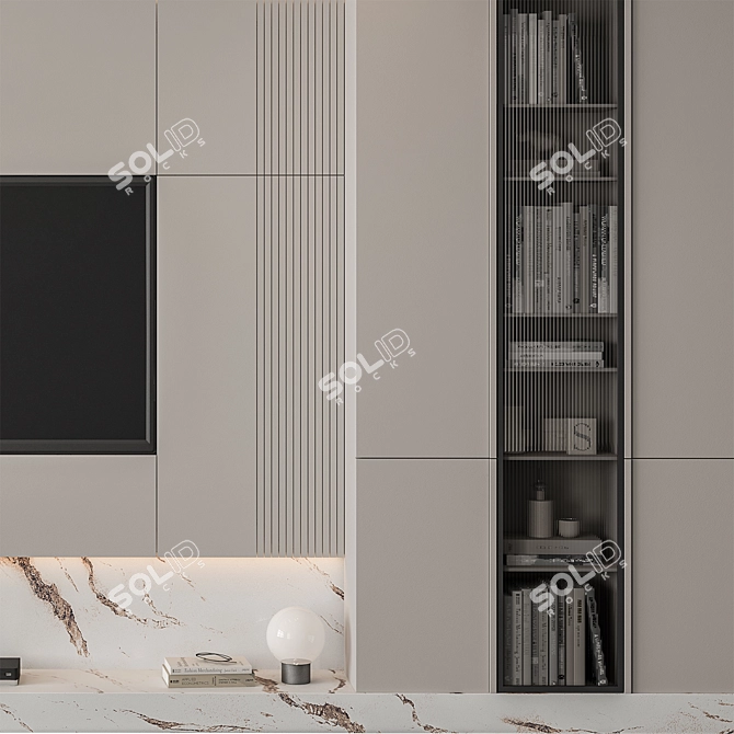 White Stone TV Wall Set 3D model image 2