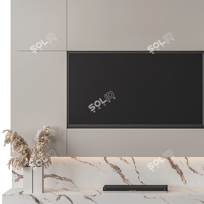 White Stone TV Wall Set 3D model image 3