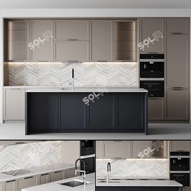 Customizable Neoclassic Kitchen Set 3D model image 1