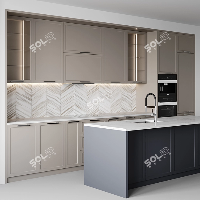 Customizable Neoclassic Kitchen Set 3D model image 2