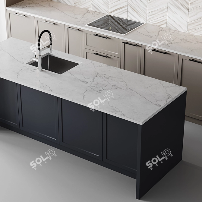 Customizable Neoclassic Kitchen Set 3D model image 5