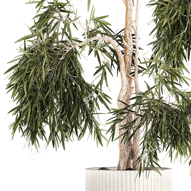 White Flowerpot Weeping Willow 3D model image 4