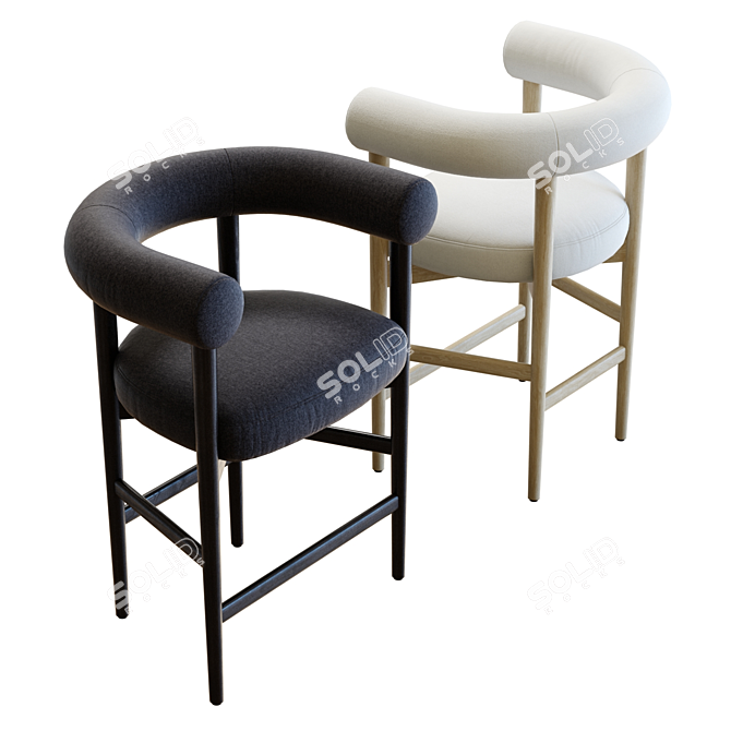 Modern Curved Counter Stool 3D 3D model image 2