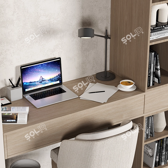 Modern Office Desk Set 015 3D model image 3