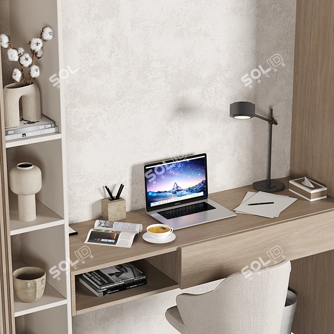 Modern Home Office Desk Set 3D model image 3