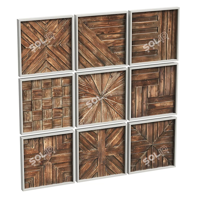 Handcrafted Wood Wall Decor Square 3D model image 1