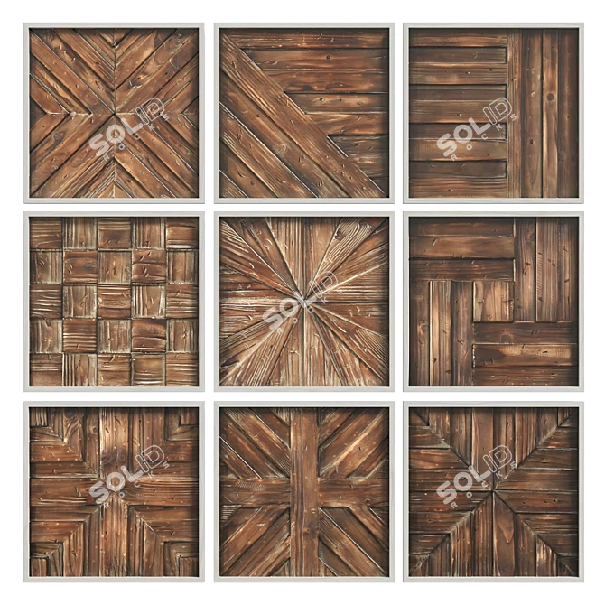 Handcrafted Wood Wall Decor Square 3D model image 2