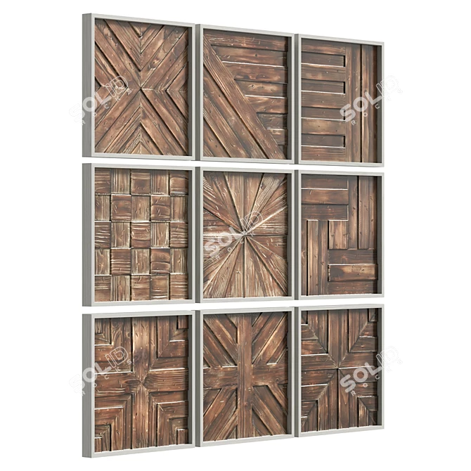 Handcrafted Wood Wall Decor Square 3D model image 3