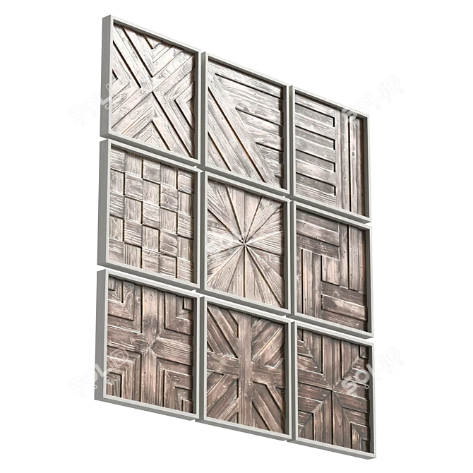 Handcrafted Wood Wall Decor Square 3D model image 4