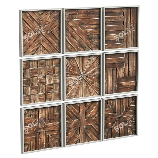 Handcrafted Wood Wall Decor Square 3D model image 5