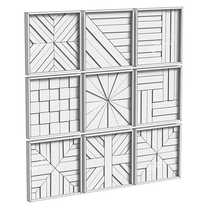 Handcrafted Wood Wall Decor Square 3D model image 6