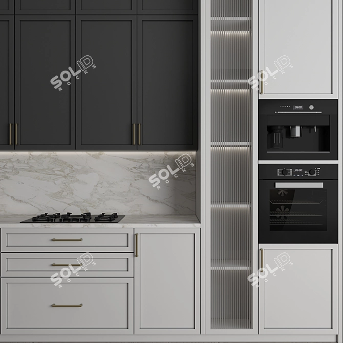 Modern Kitchen Set With Appliances 3D model image 2