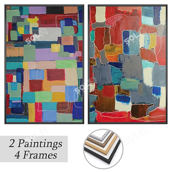 Modern Art Set with Frames 3D model image 1