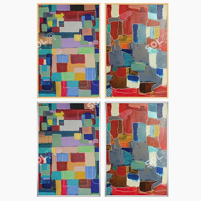 Modern Art Set with Frames 3D model image 3