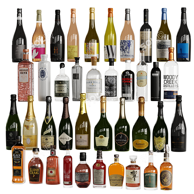 Versatile Alcohol Bottle Collection 3D model image 2