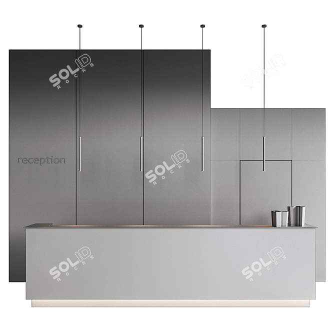 Metal Reception Desk with Vases 3D model image 3