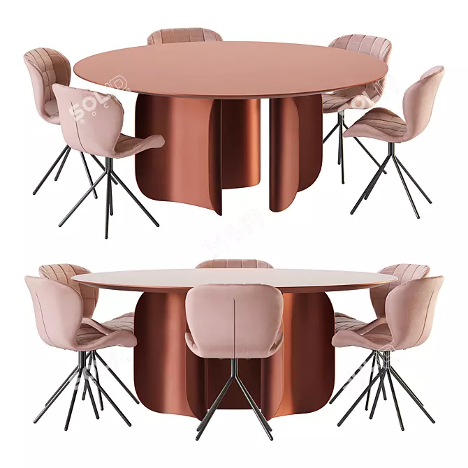 Modern Round Table and Chair 3D model image 1