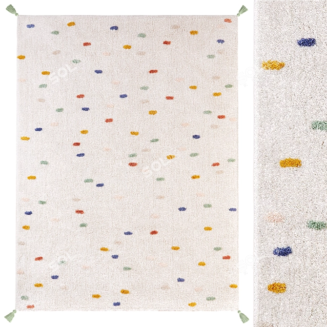 Colored Polka Dot Rug with Pompons 3D model image 1