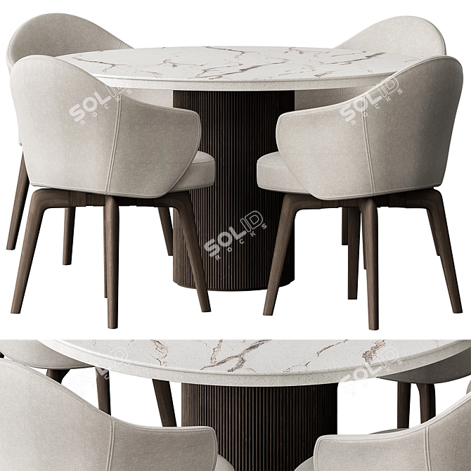 Elegant Round Dining Table Set 3D model image 2