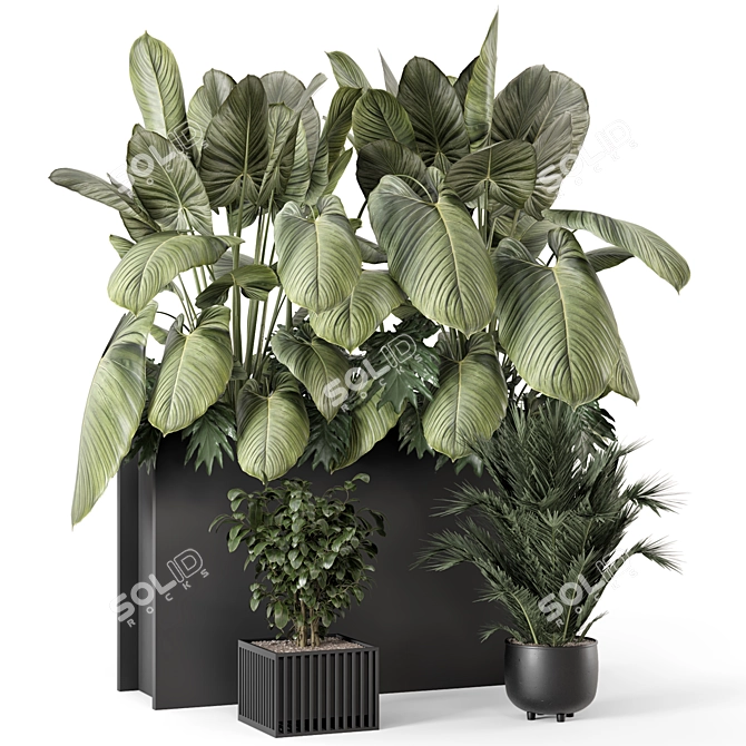 Metal Pot Outdoor Bush Set 3D model image 1