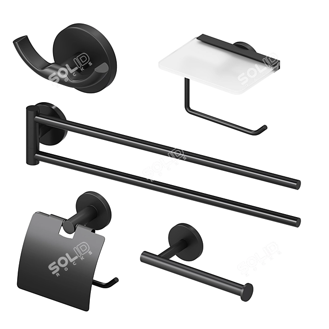 Modern Black Chrome Bathroom Accessories 3D model image 4