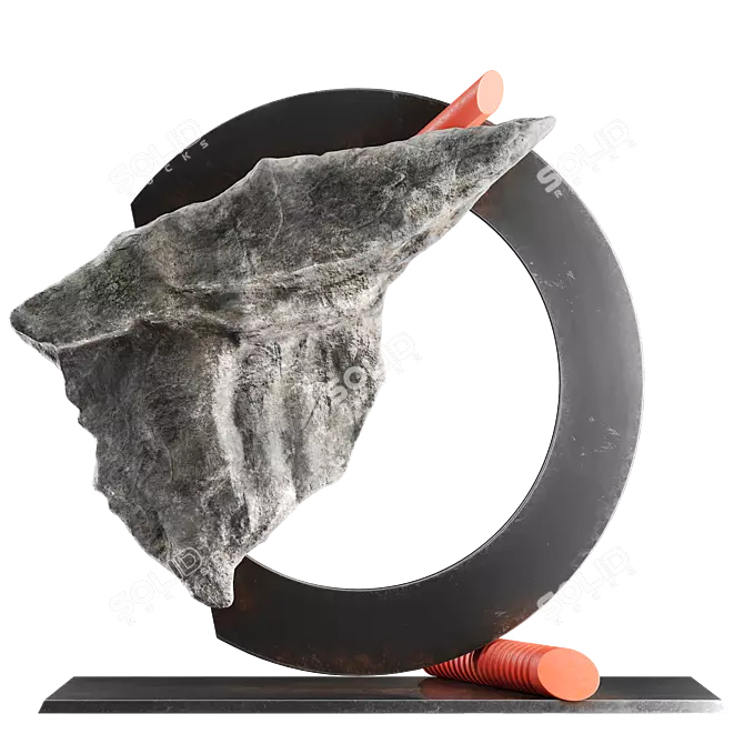 Modern Metal and Stone Sculpture 3D model image 1