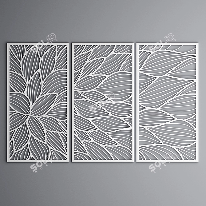 Elegant Triptych Rustic Wall Panel 3D model image 3