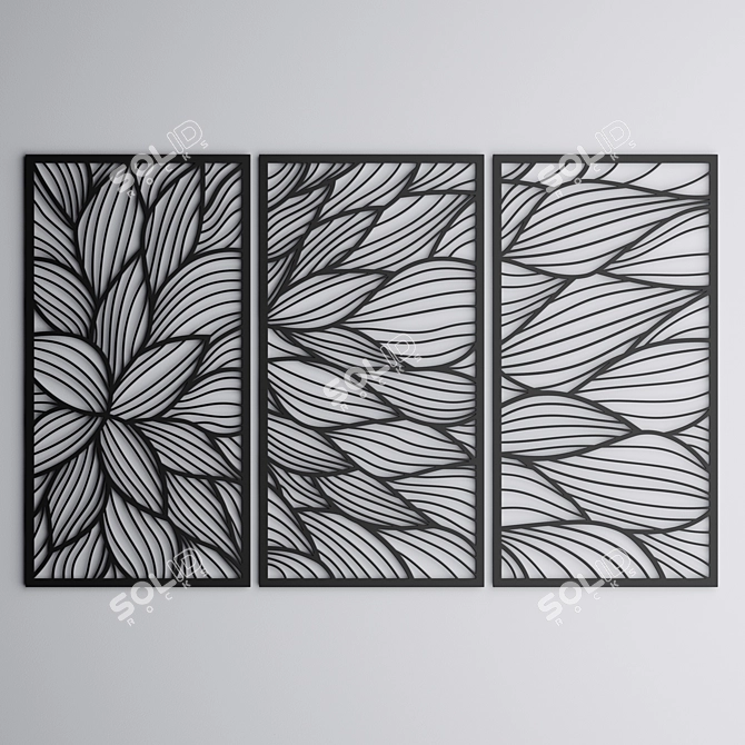 Elegant Triptych Rustic Wall Panel 3D model image 4