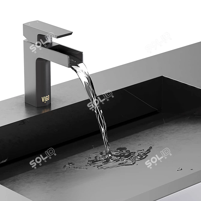 Rectangular Stone Wall-Hung Bathroom Sink 3D model image 2