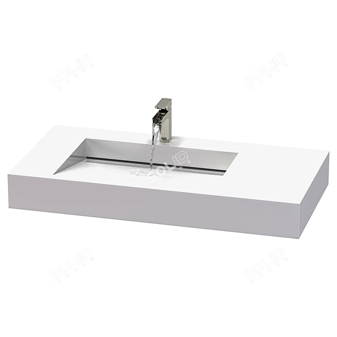 Rectangular Stone Wall-Hung Bathroom Sink 3D model image 4