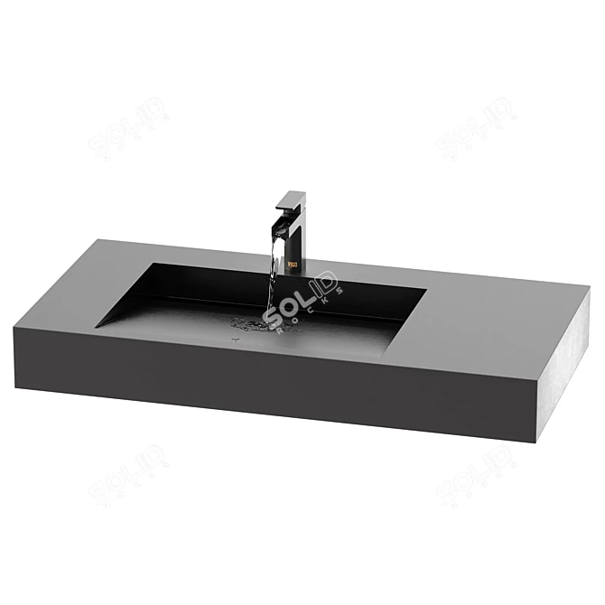 Rectangular Stone Wall-Hung Bathroom Sink 3D model image 5