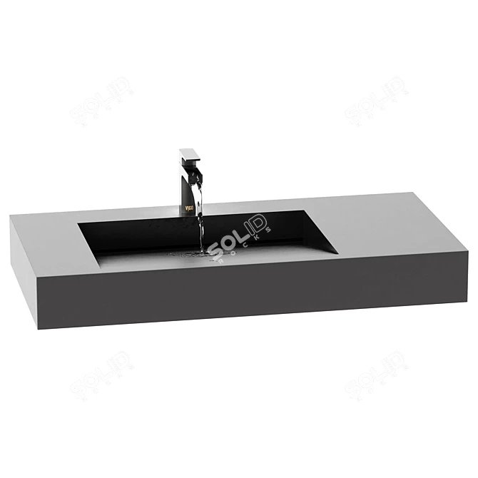 Rectangular Stone Wall-Hung Bathroom Sink 3D model image 6