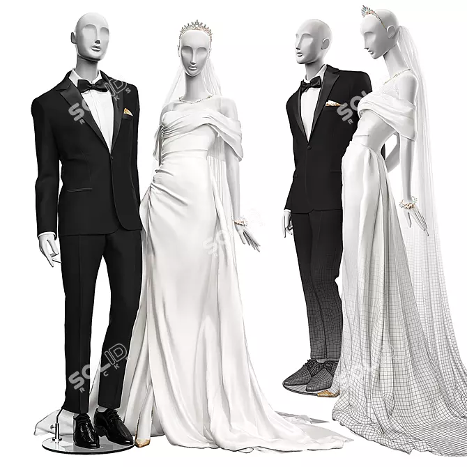 Wedding Mannequin Display Set 3D model image 1