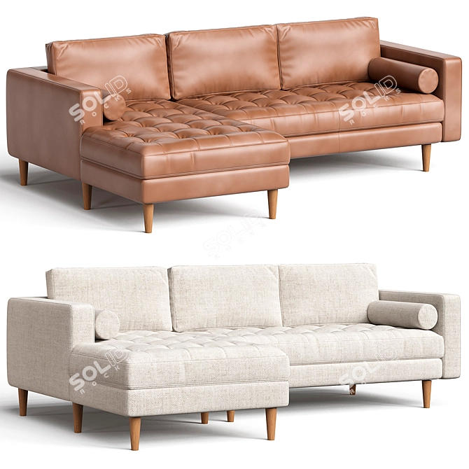 Dennes Leather Sectional Sofa 3D model image 2