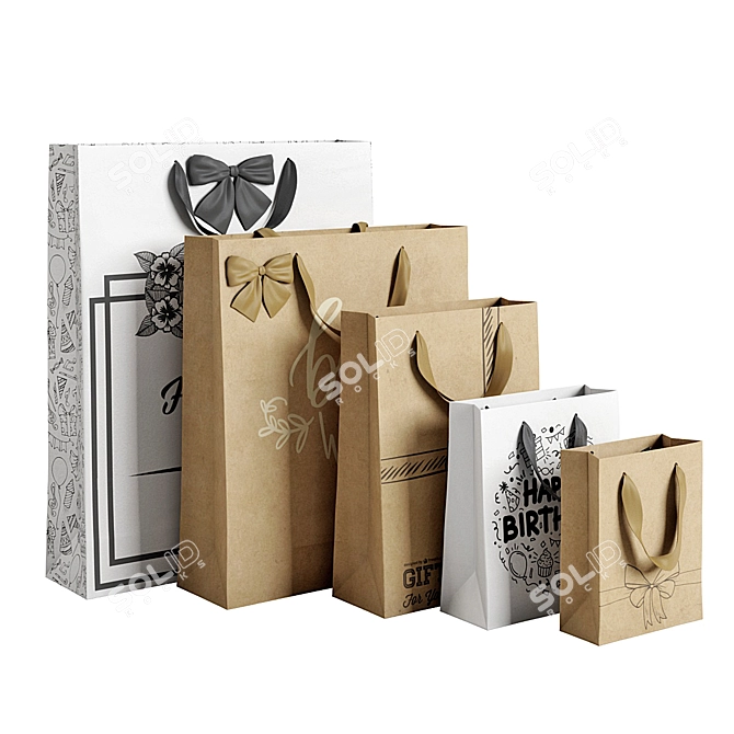 Versatile Paper Bags Set 3D model image 2