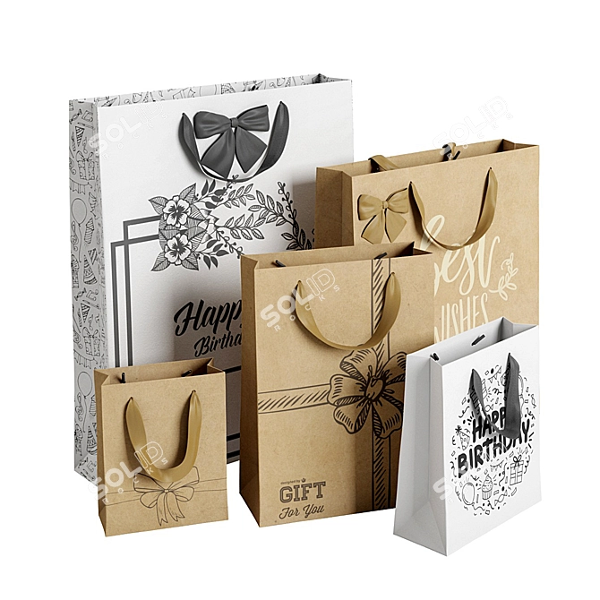 Versatile Paper Bags Set 3D model image 3