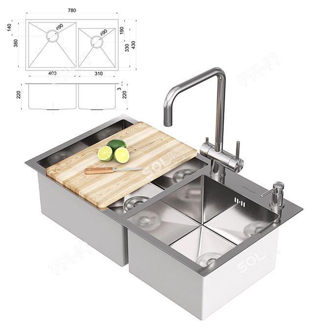 Gerhans Stainless Steel Kitchen Sink 3D model image 4