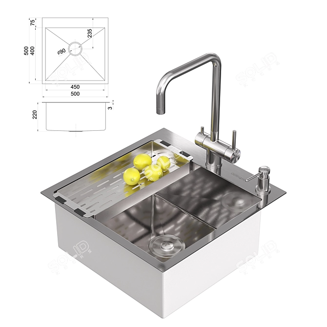 Gerhans Stainless Steel Kitchen Sink 3D model image 5